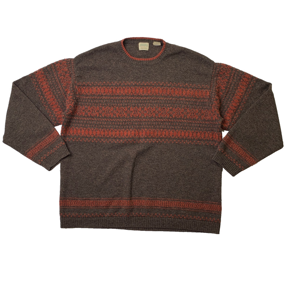 Vintage St Johns Bay Sweater Mens XL Brown Cinnamon Washable Lambswool Fair Isle
